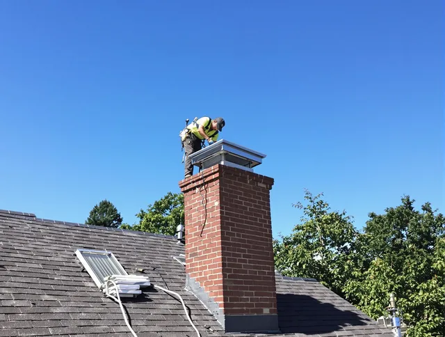 Lakewood Chimney Sweep technician measuring a chimney cap in Lakewood, CA