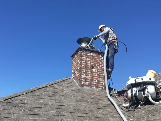 Dedicated Lakewood Chimney Sweep team member cleaning a chimney in Lakewood, CA