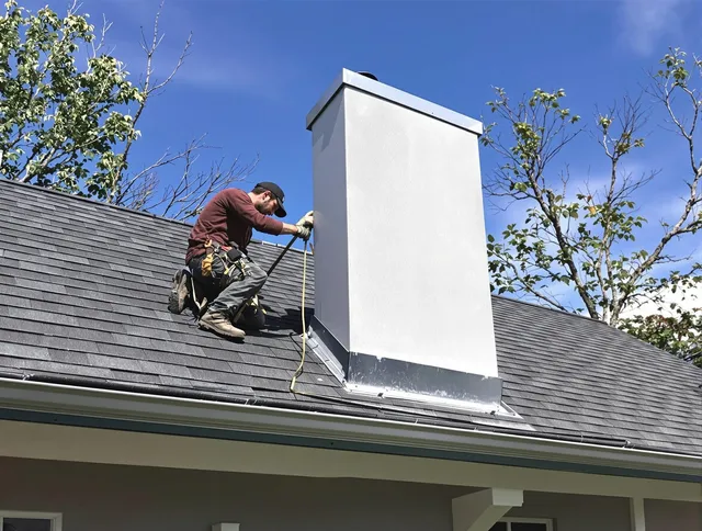 Lakewood Chimney Sweep team member finishing chimney construction in Lakewood, CA