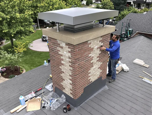 Lakewood Chimney Sweep team working on a custom chimney remodel in Lakewood, CA